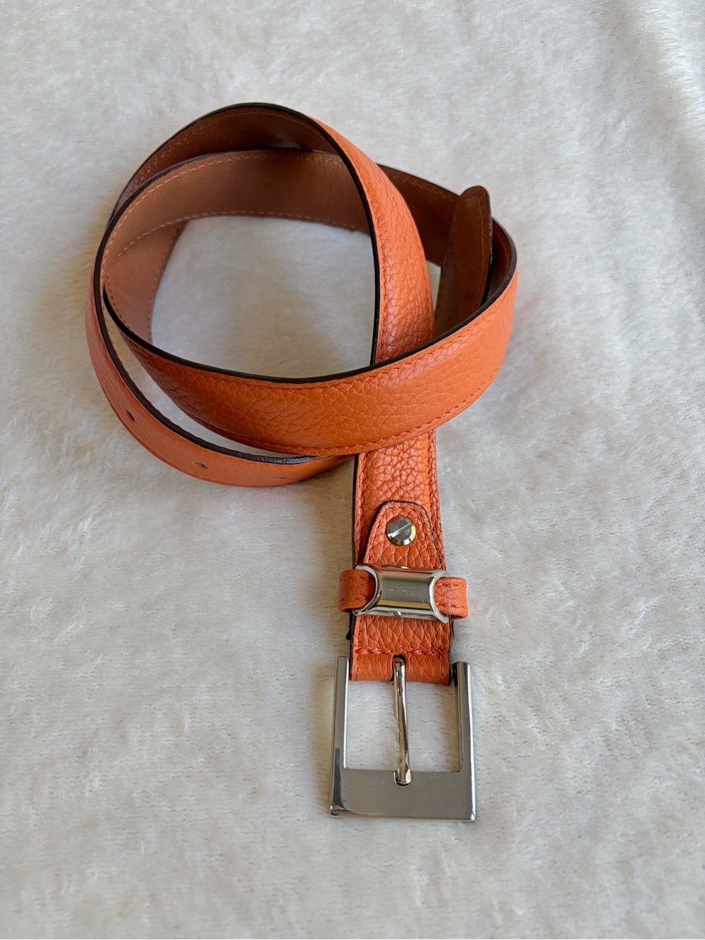JPL Women's Orange Leather‎ Belt with Silver Buckle